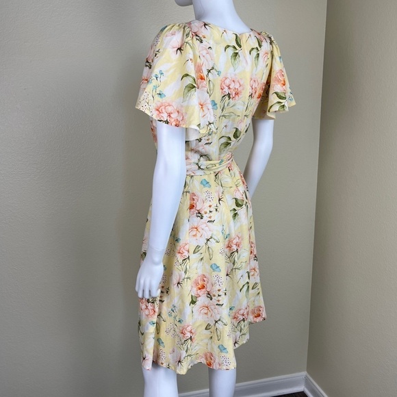 Code By Lifestyle Women’s Size 12 Yellow Floral Linen Cotton Fit & Flare Dress - Picture 8 of 16